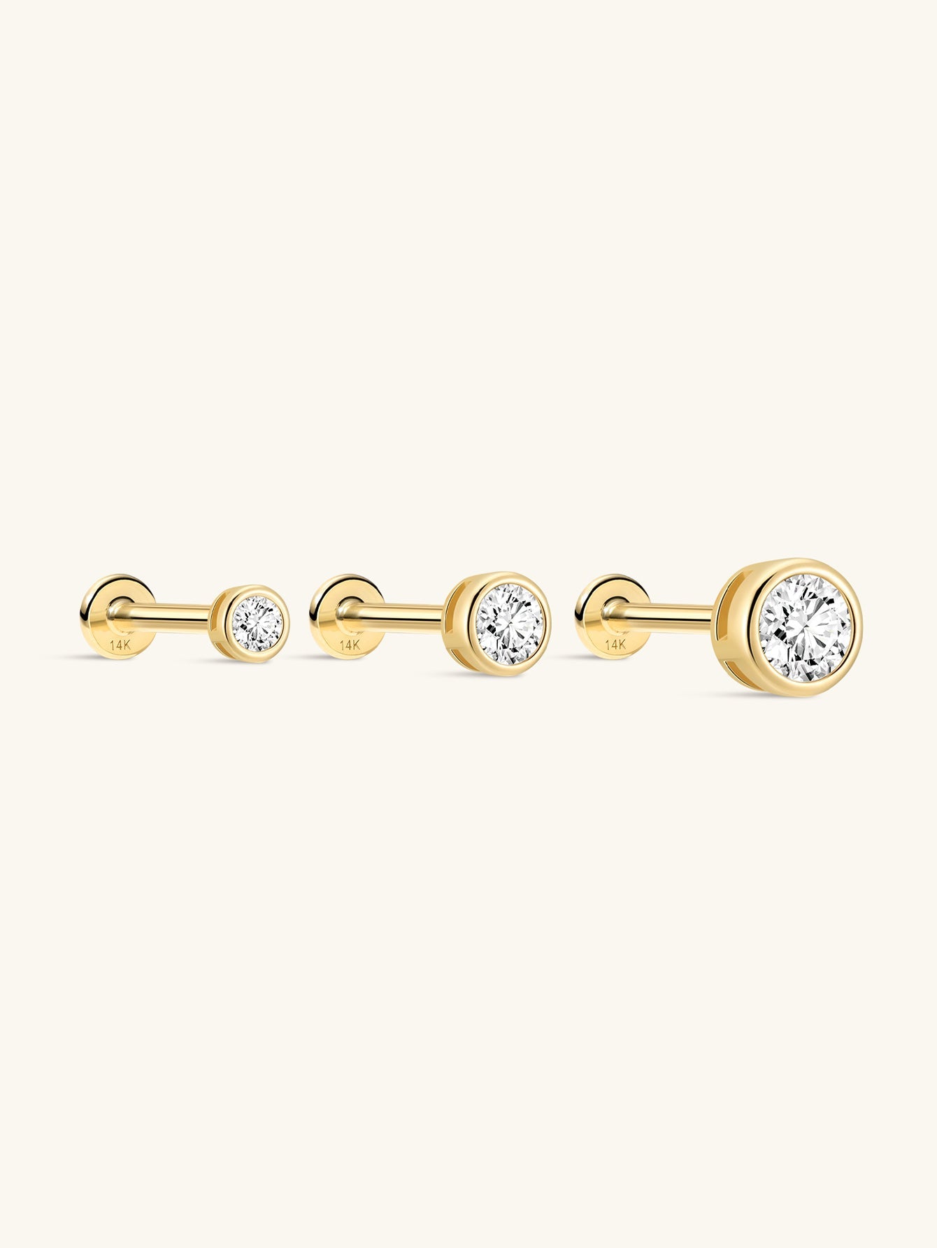 14K Solid Gold Cubic Zirconia Threaded Ear Piercing Stud