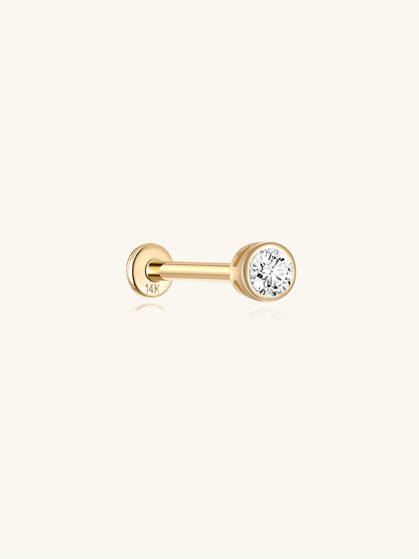 14K Solid Gold Cubic Zirconia Threaded Ear Piercing Stud