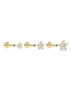 14K Solid Gold Flower Flat Back Threaded Stud Earring
