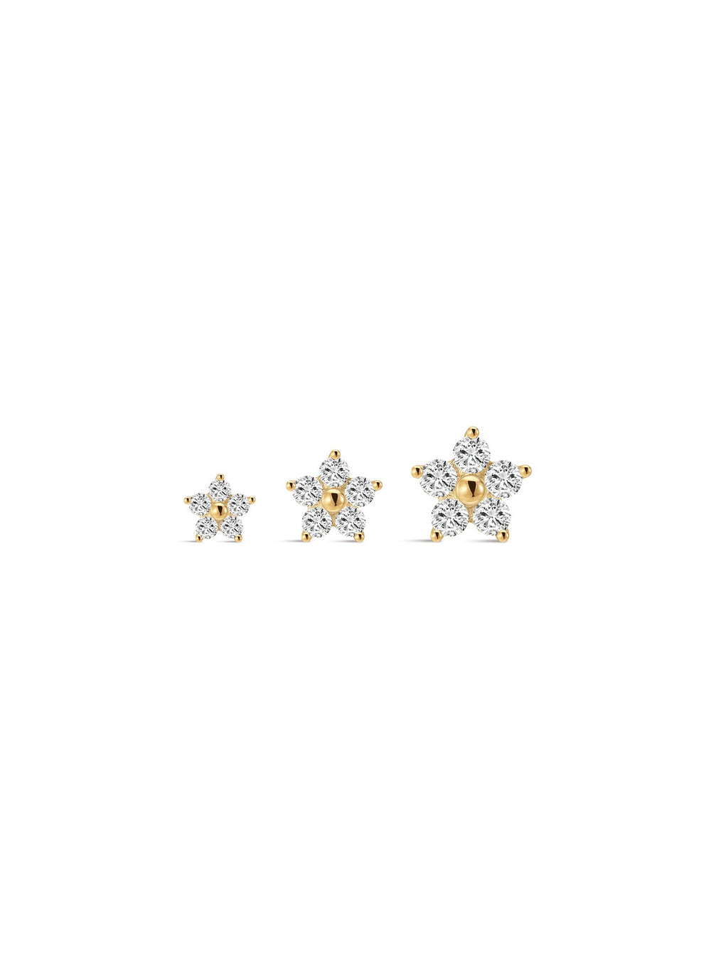 14K Solid Gold Flower Flat Back Threaded Stud Earring