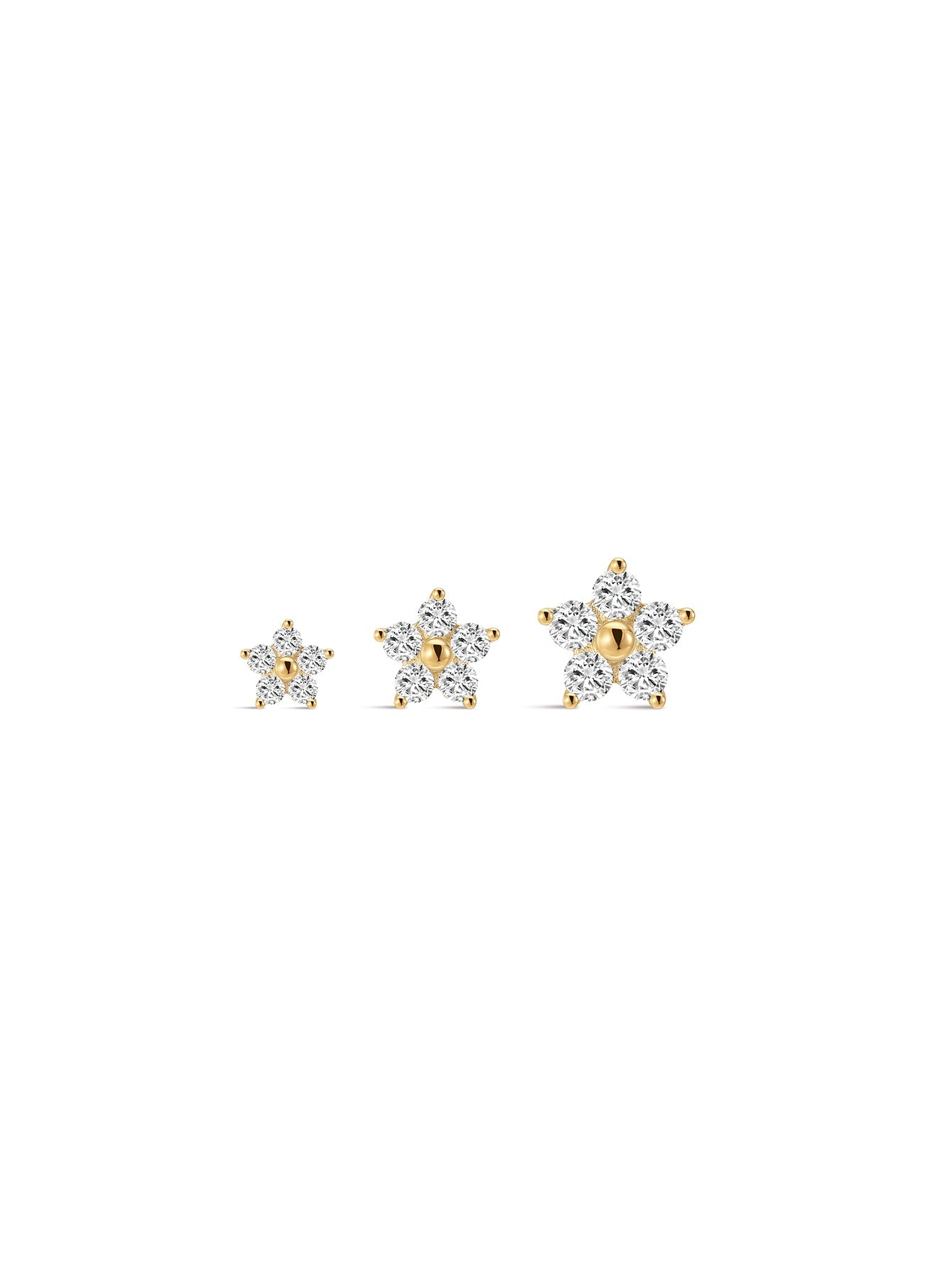 14K Solid Gold Flower Flat Back Threaded Stud Earring