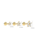 14K Solid Gold Flower Flat Back Threaded Stud Earring