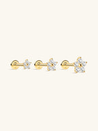 14K Solid Gold Flower Flat Back Threaded Stud Earring