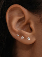 14K Solid Gold Flower Flat Back Threaded Stud Earring