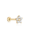 14K Solid Gold Flower Flat Back Threaded Stud Earring