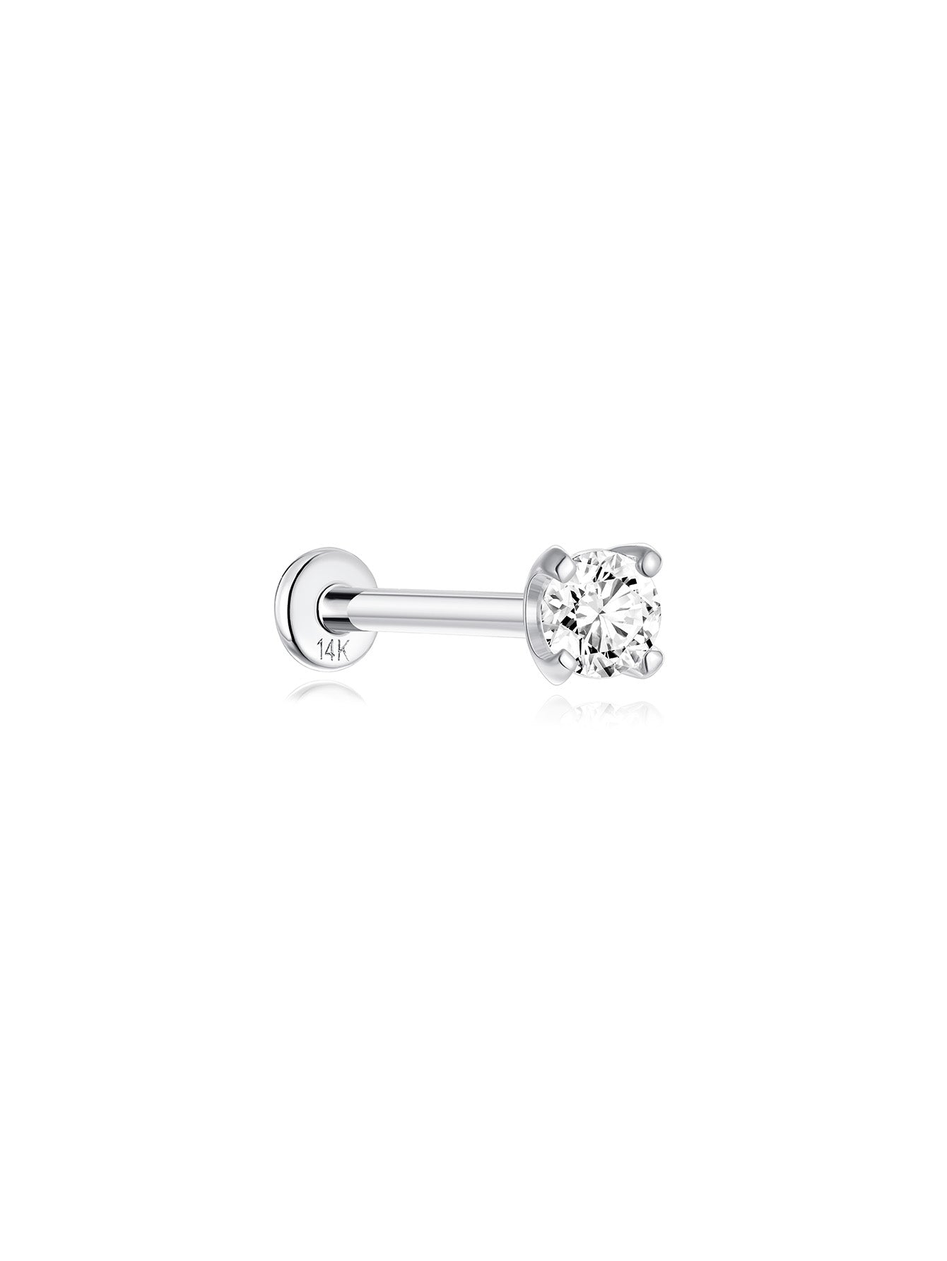 14K Solid Gold Mini Zircon Stud Earrings for Ear Piercing