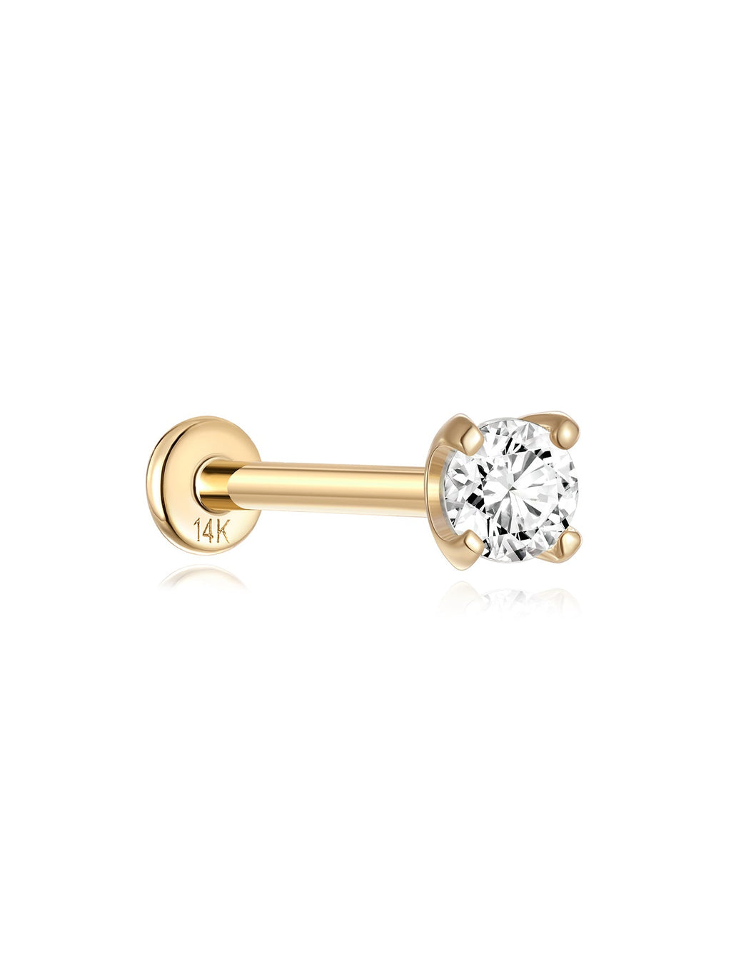 14K Solid Gold Mini Zircon Stud Earrings for Ear Piercing