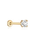 14K Solid Gold Mini Zircon Stud Earrings for Ear Piercing