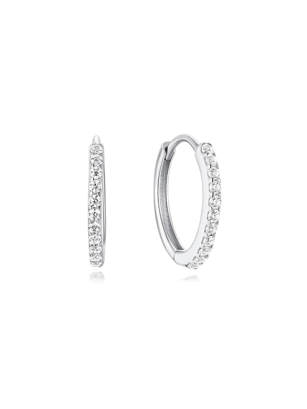 14K Solid Gold Crystal Paved Huggie Hoop Earrings