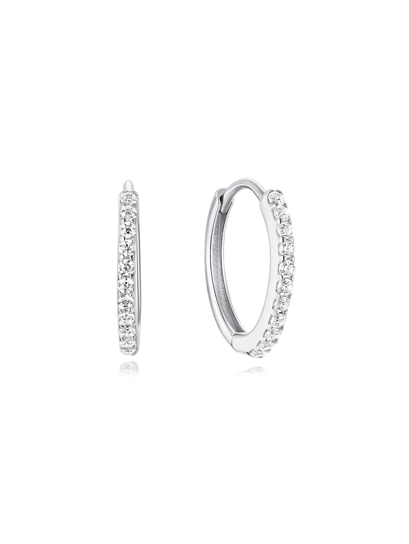 14K Solid Gold Crystal Paved Huggie Hoop Earrings