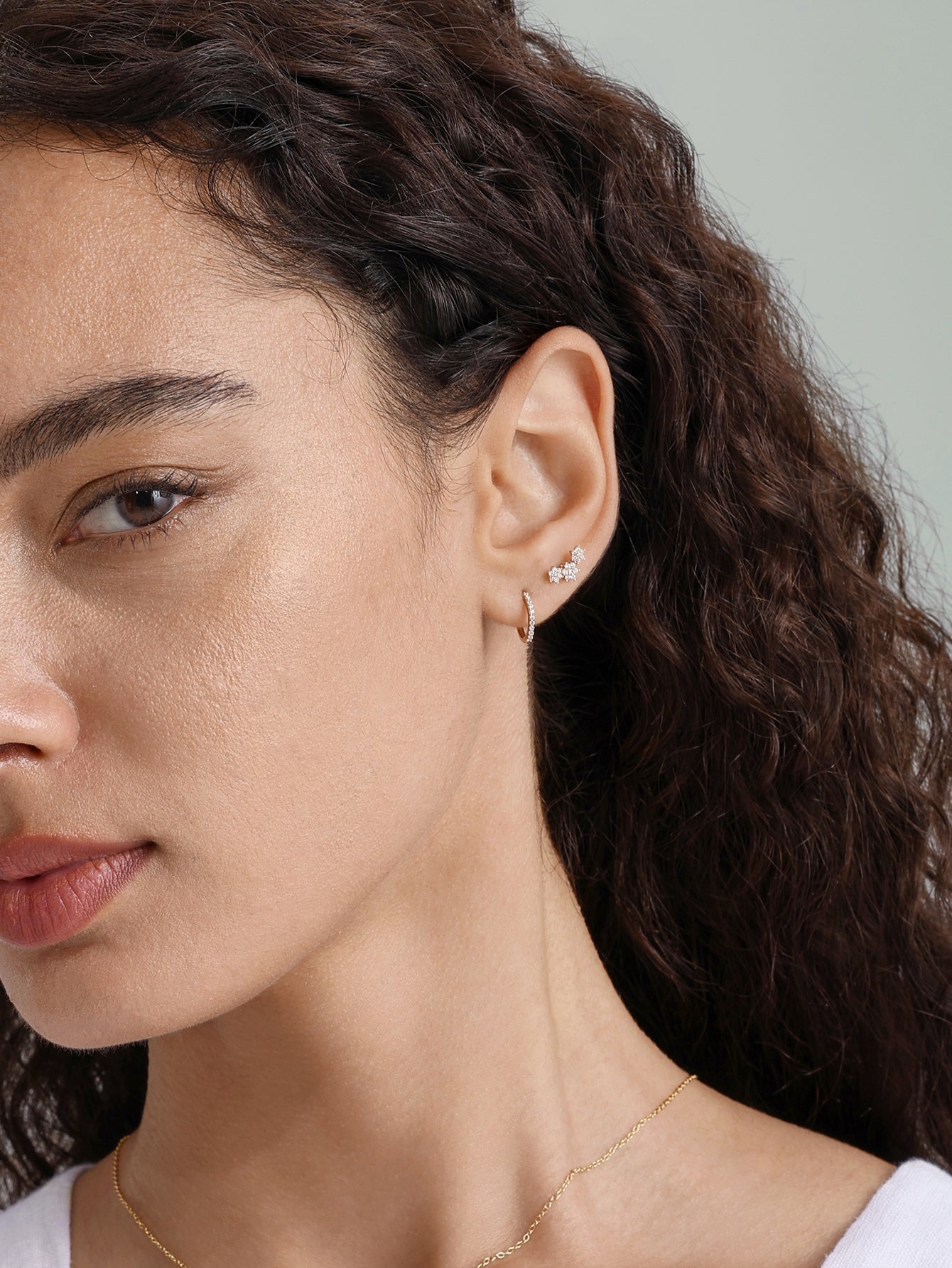 14K Solid Gold Crystal Paved Huggie Hoop Earrings