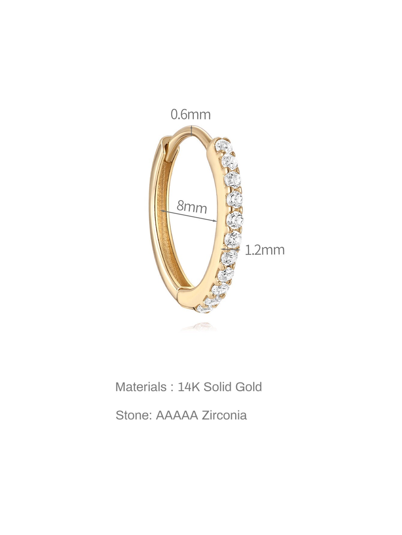 14K Solid Gold Crystal Paved Huggie Hoop Earrings