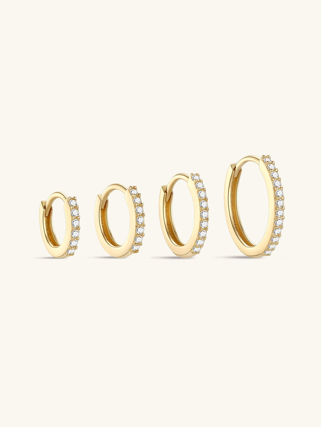 14K Solid Gold Crystal Paved Huggie Hoop Earrings