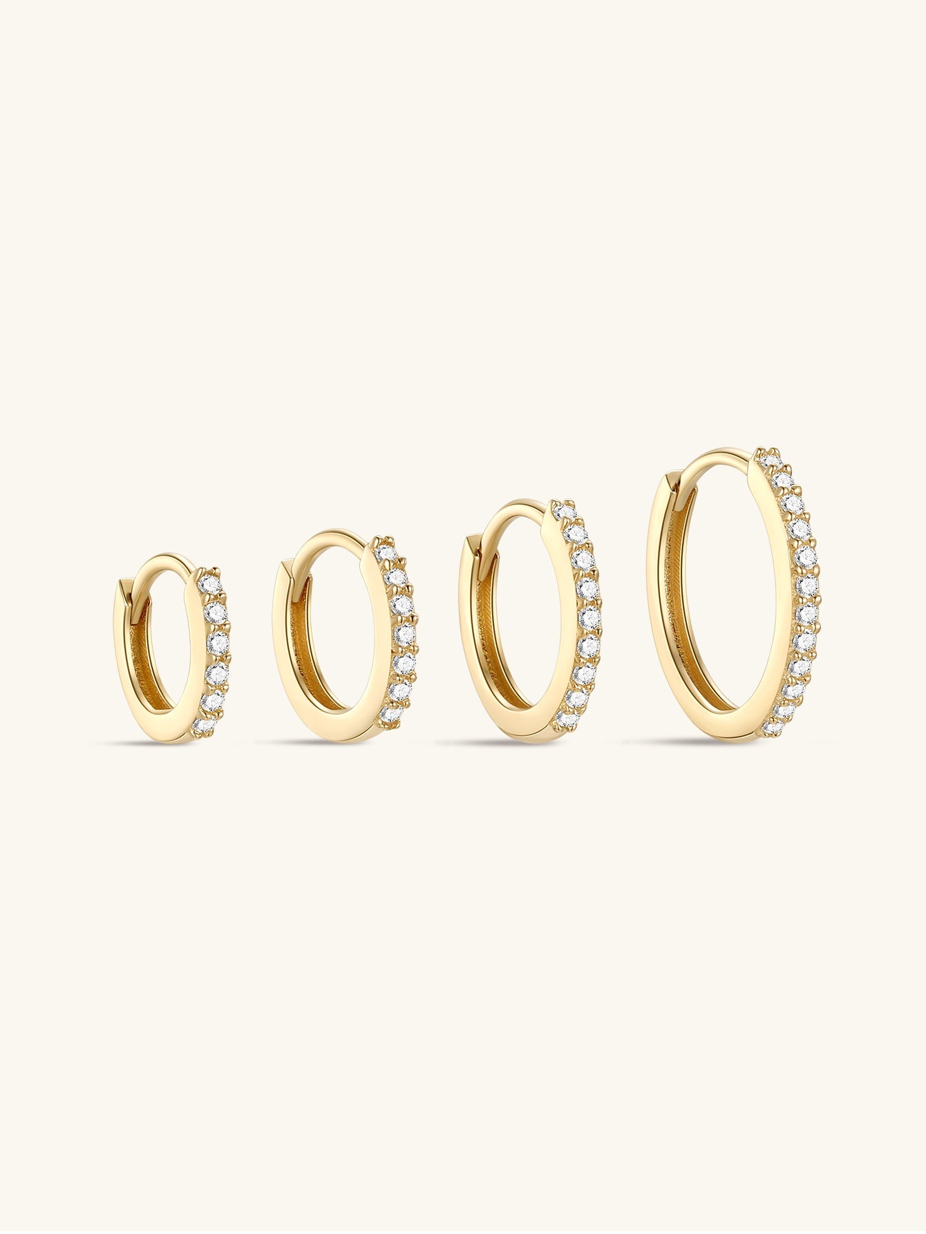 14K Solid Gold Crystal Paved Huggie Hoop Earrings