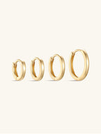 14K Solid Yellow Gold Sleek Glossy Huggie Hoop Earrings