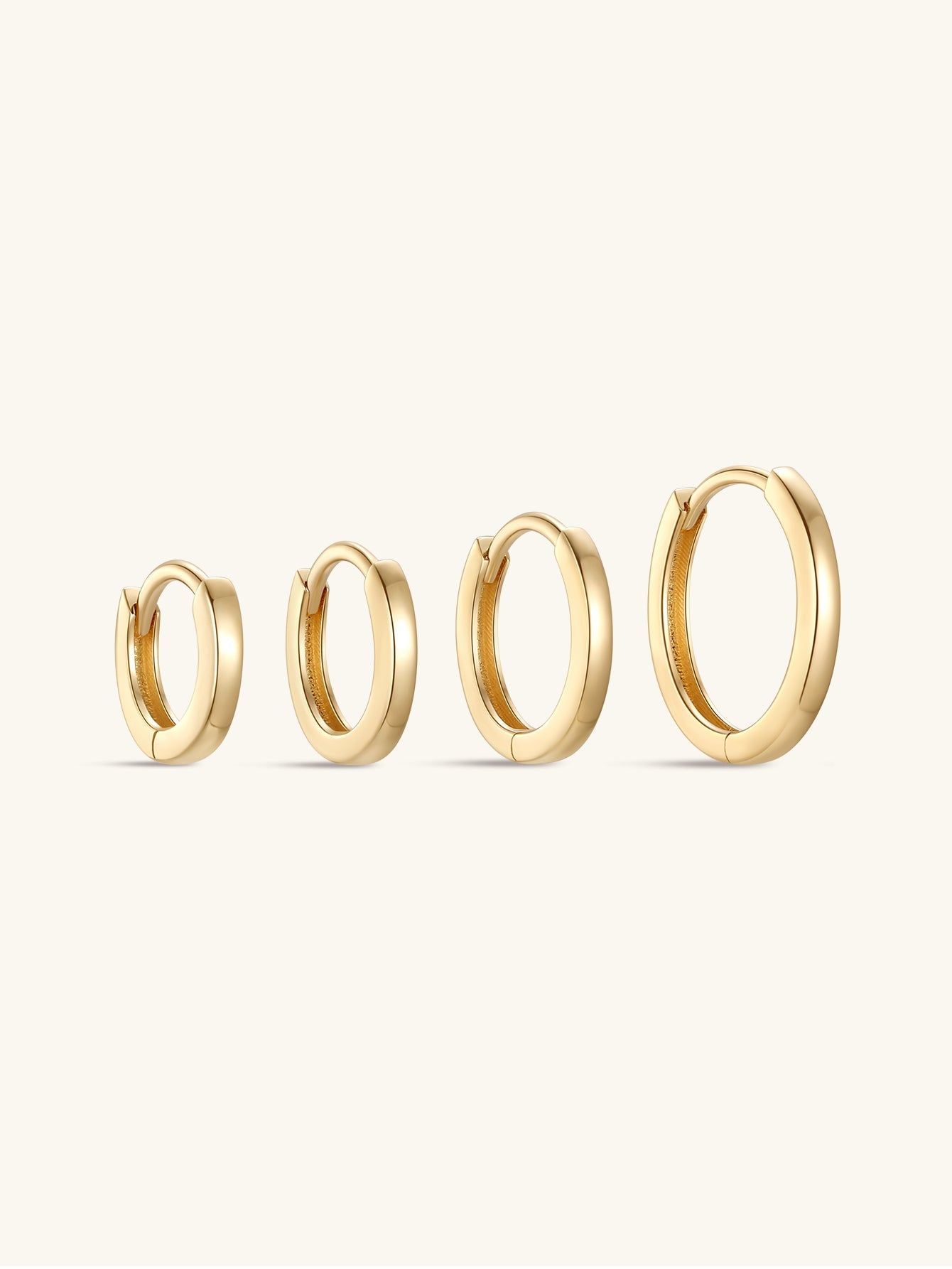 14K Solid Yellow Gold Sleek Glossy Huggie Hoop Earrings