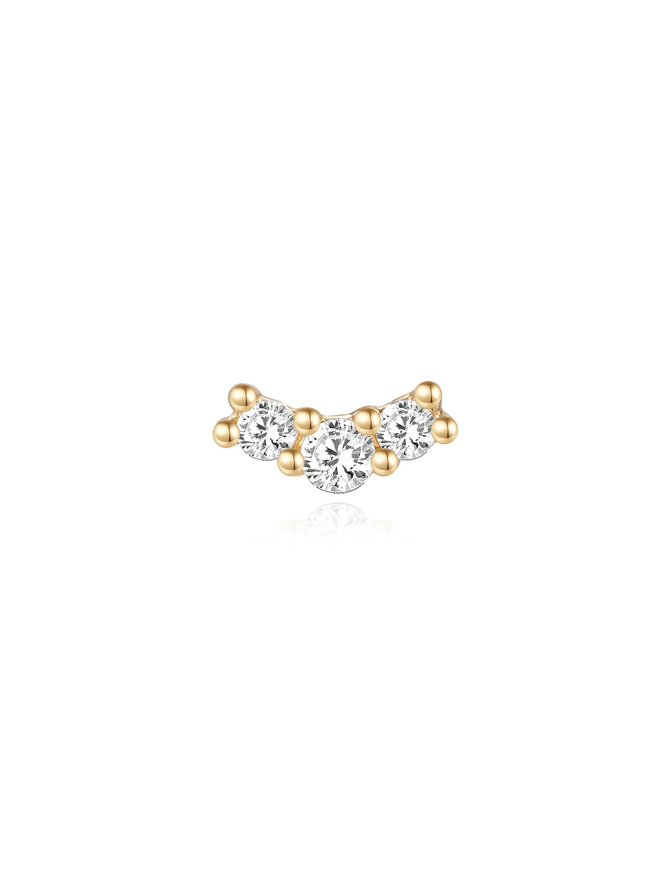 14K Solid Gold Pave Curved Ear Stud for Piercing