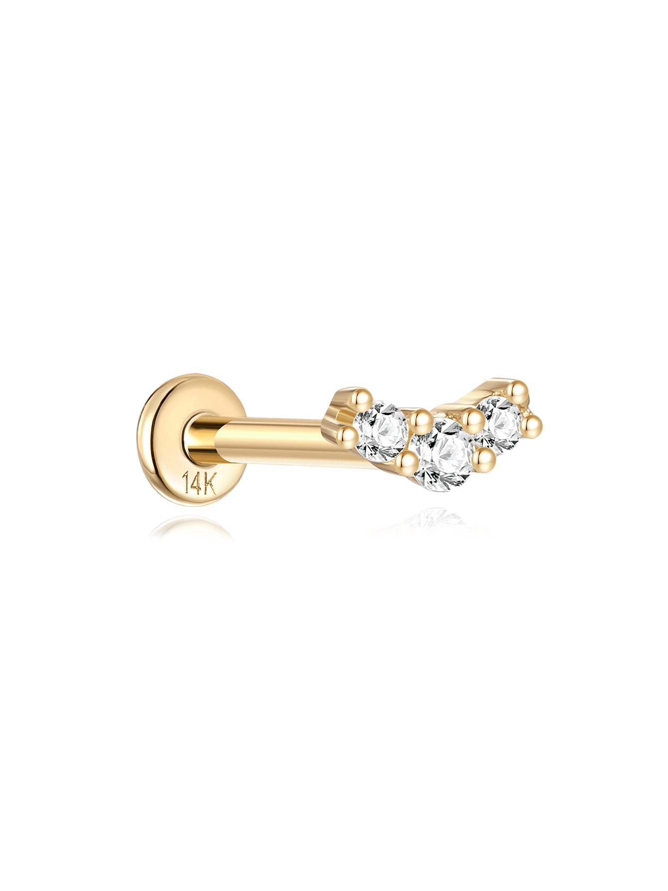 14K Solid Gold Pave Curved Ear Stud for Piercing