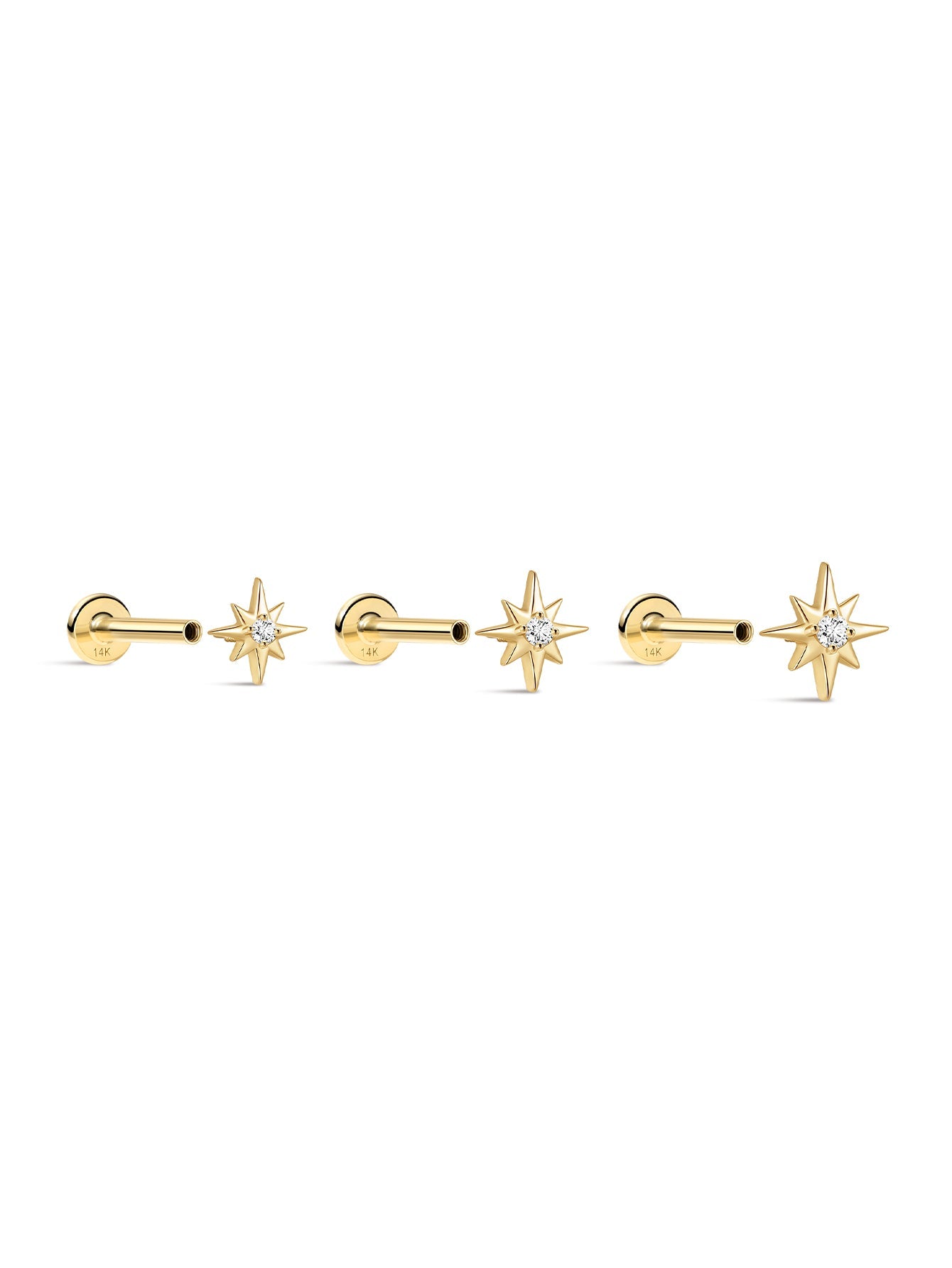 14K Solid Gold Octagonal Stud Earrings for Pierced Ears