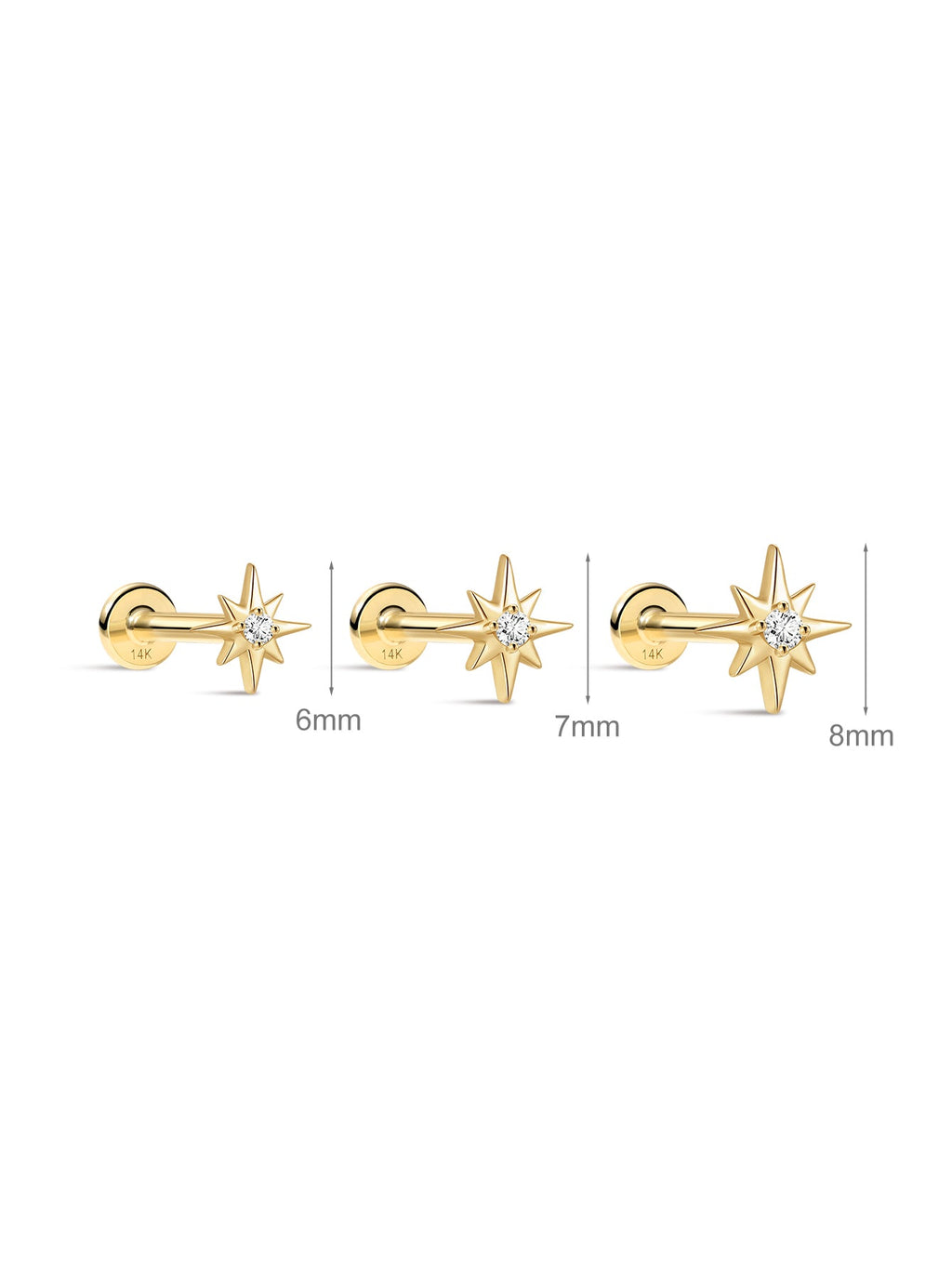 14K Solid Gold Octagonal Stud Earrings for Pierced Ears