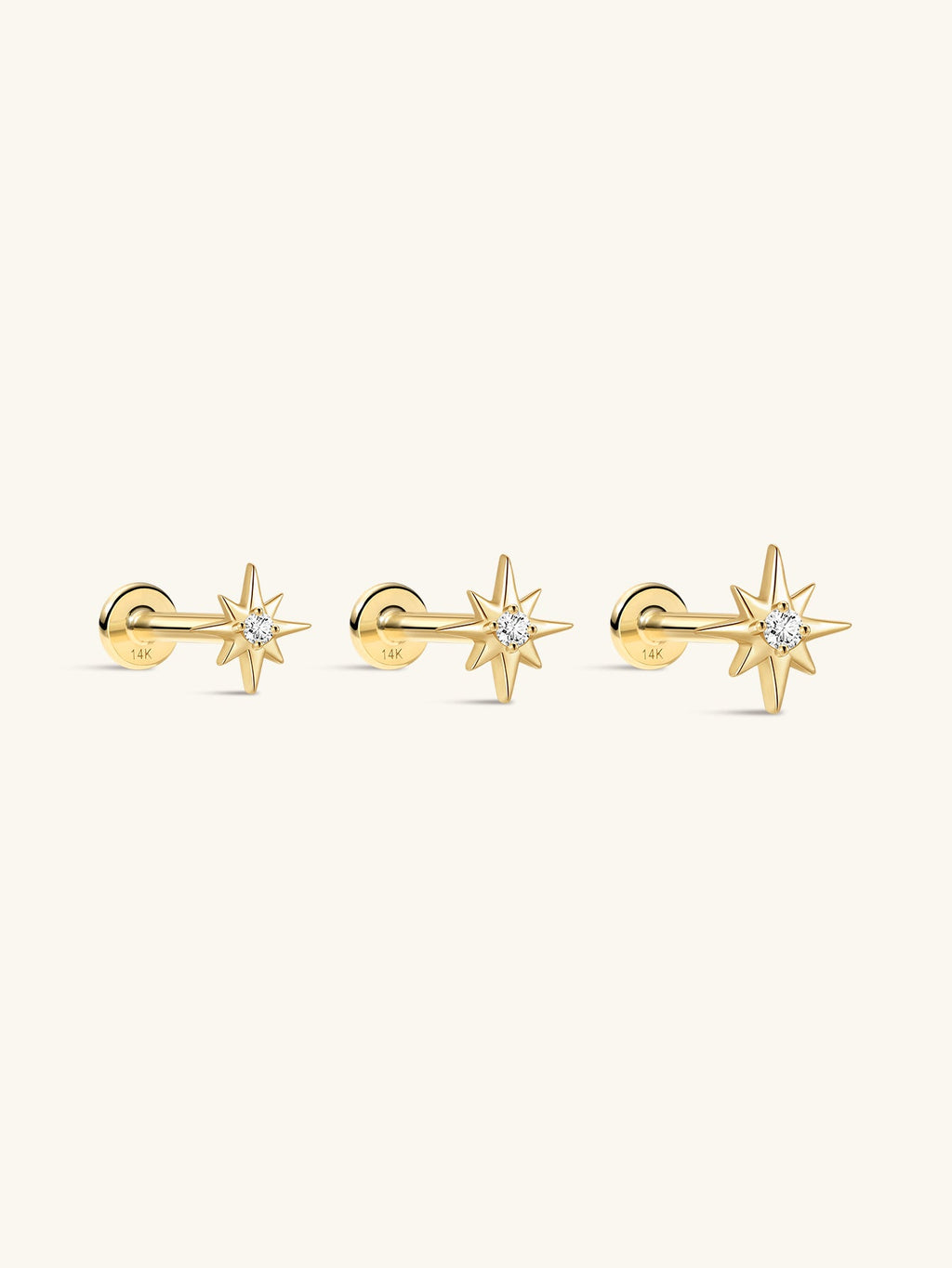 14K Solid Gold Octagonal Stud Earrings for Pierced Ears