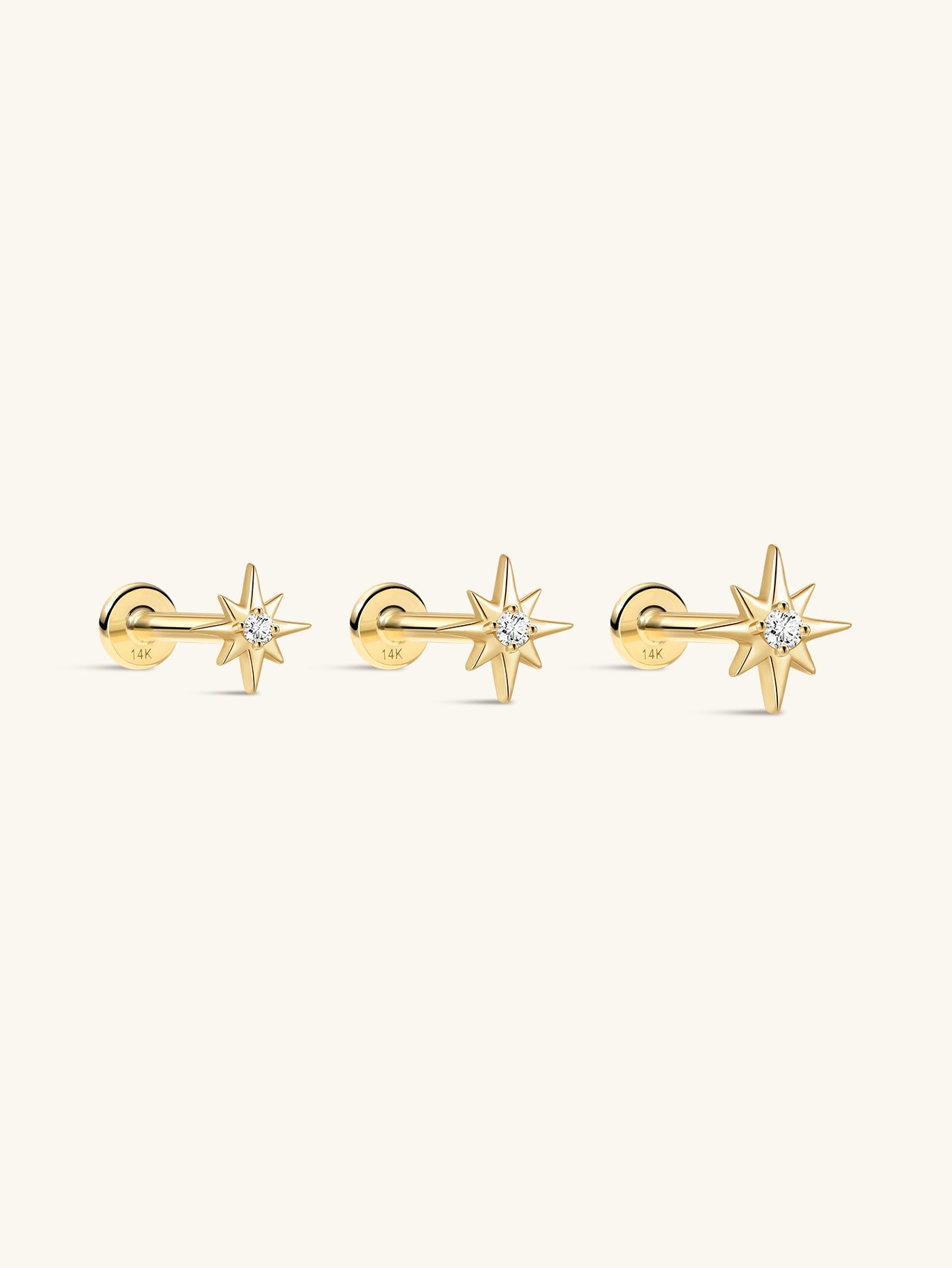 14K Solid Gold Octagonal Stud Earrings for Pierced Ears