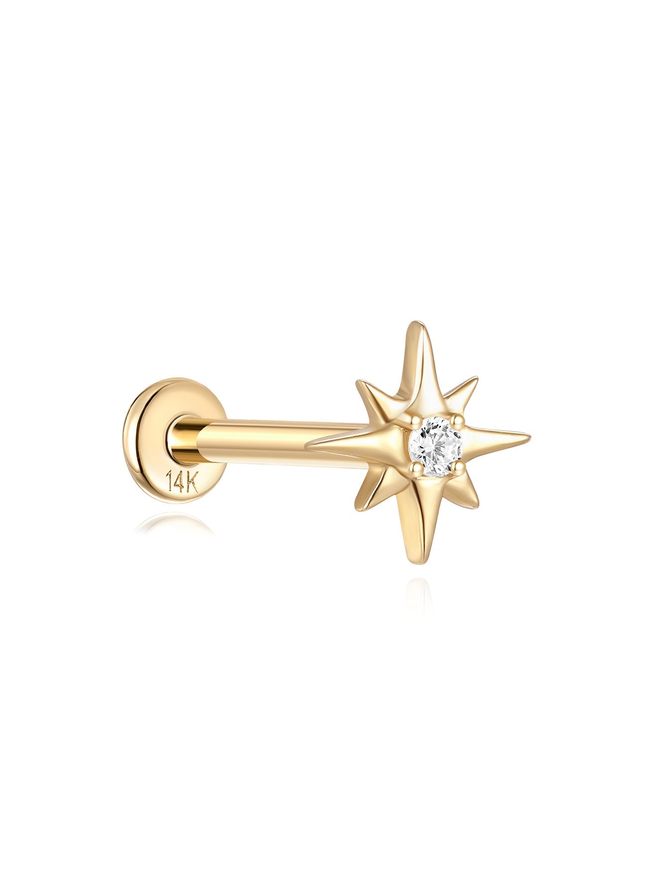 14K Solid Gold Octagonal Stud Earrings for Pierced Ears
