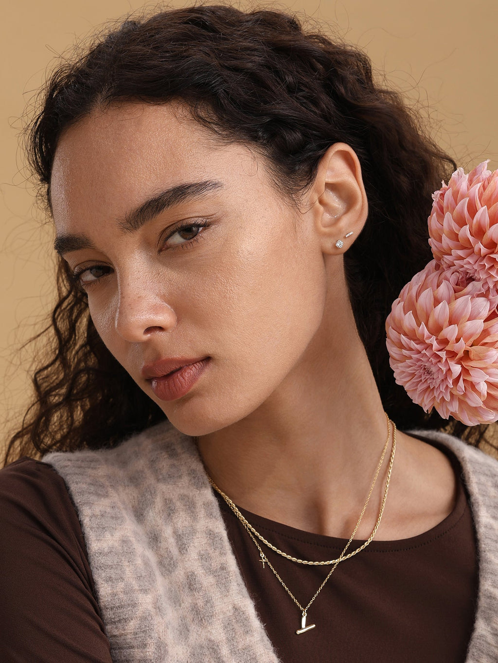 14K Solid Gold Mini Zircon Stud Earrings for Ear Piercing