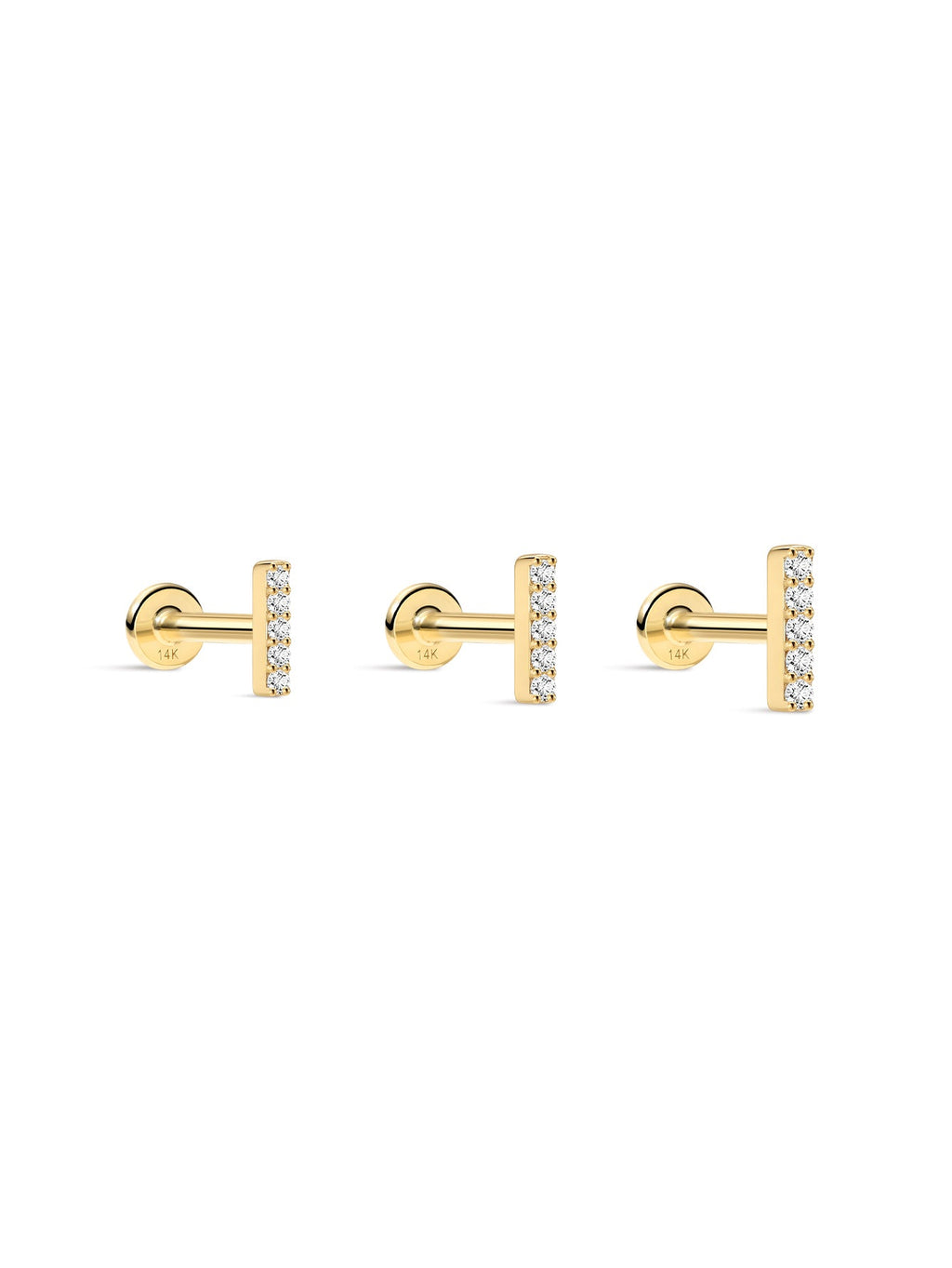 14K Solid Gold Mini Zircon Stud Earrings for Ear Piercing