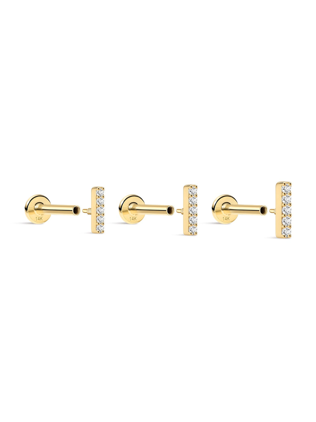 14K Solid Gold Mini Zircon Stud Earrings for Ear Piercing