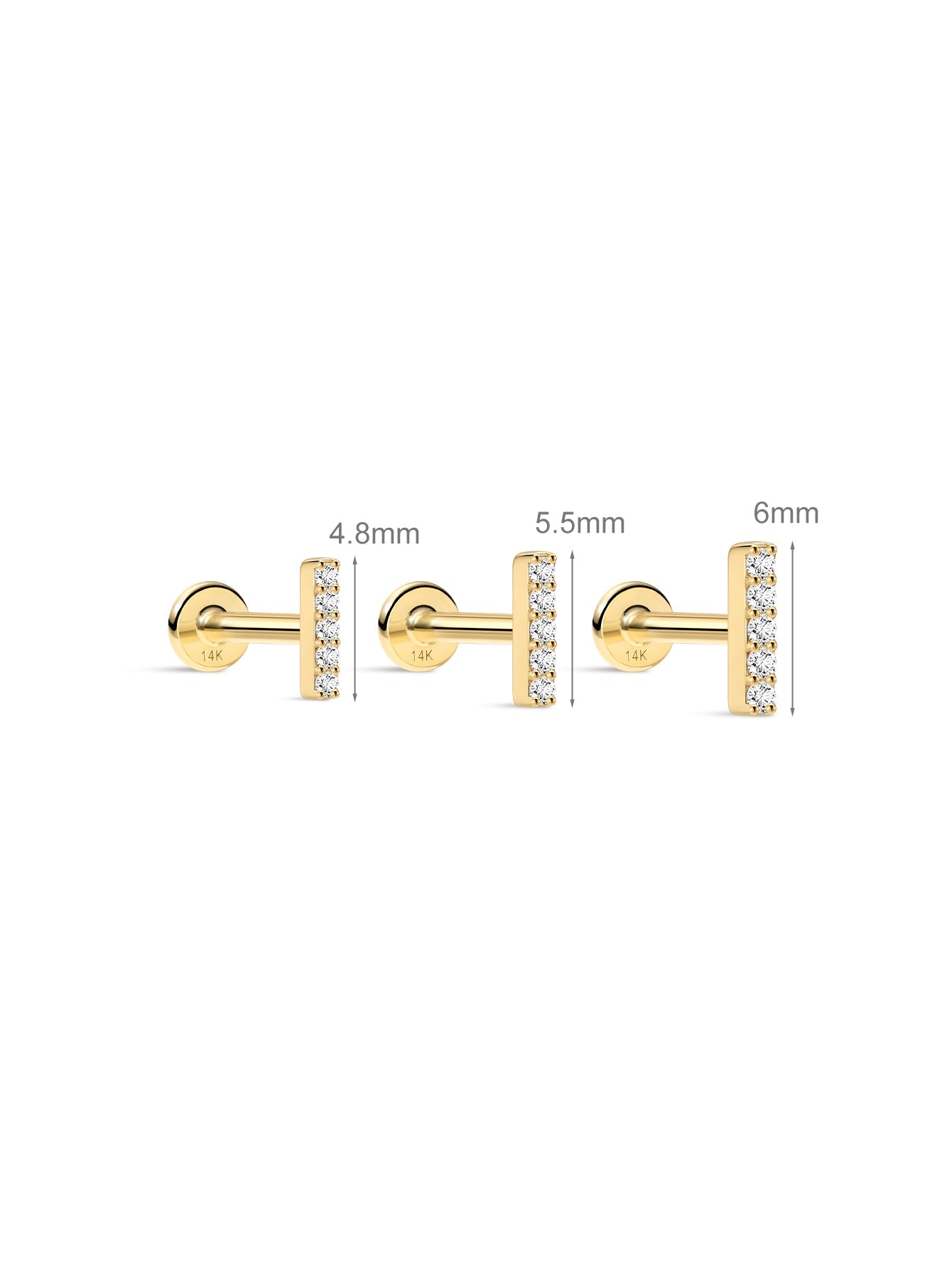 14K Solid Gold Mini Zircon Stud Earrings for Ear Piercing