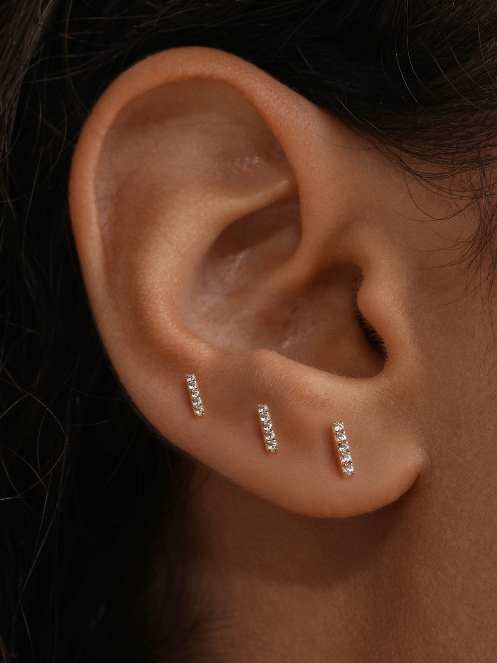 14K Solid Gold Mini Zircon Stud Earrings for Ear Piercing