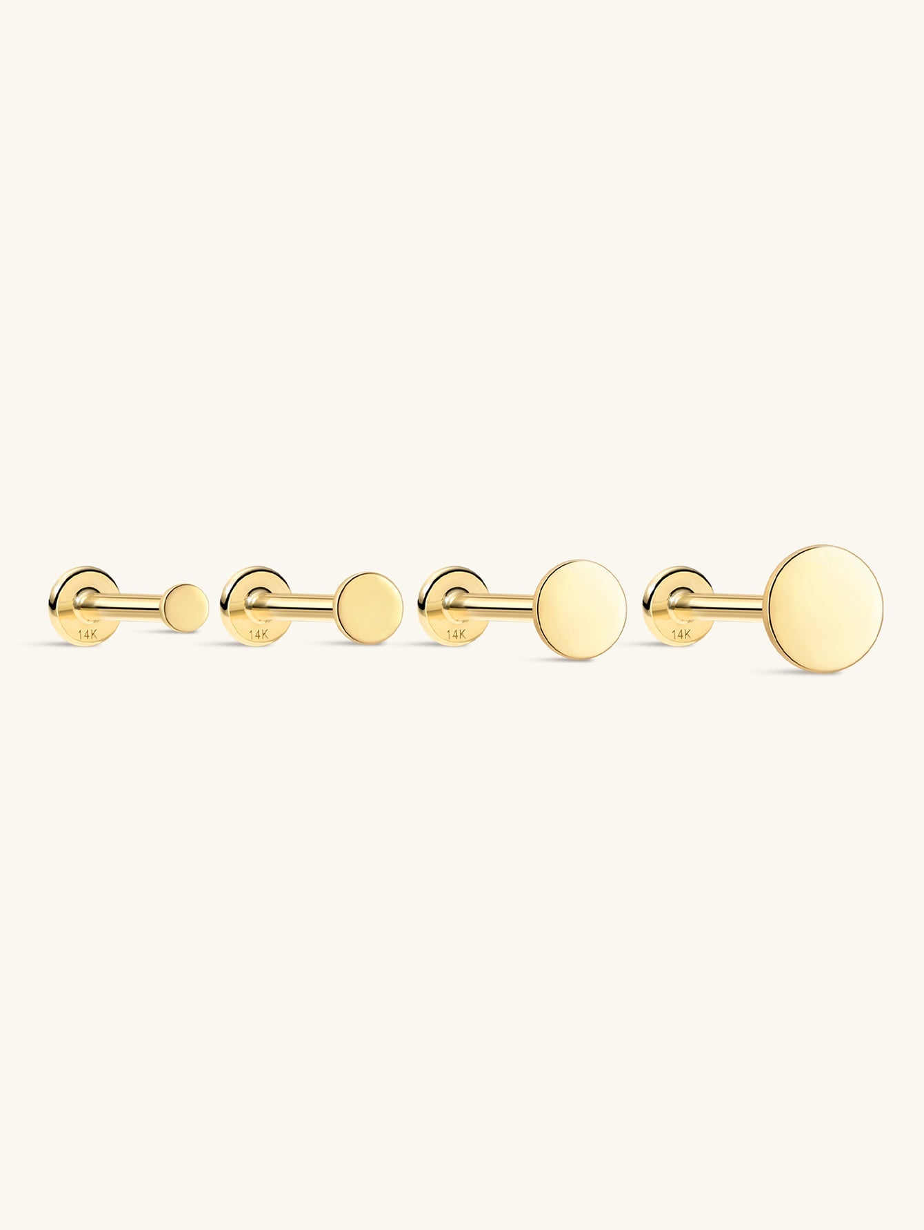 14K Solid Gold Flat Disc Threaded Ear Stud