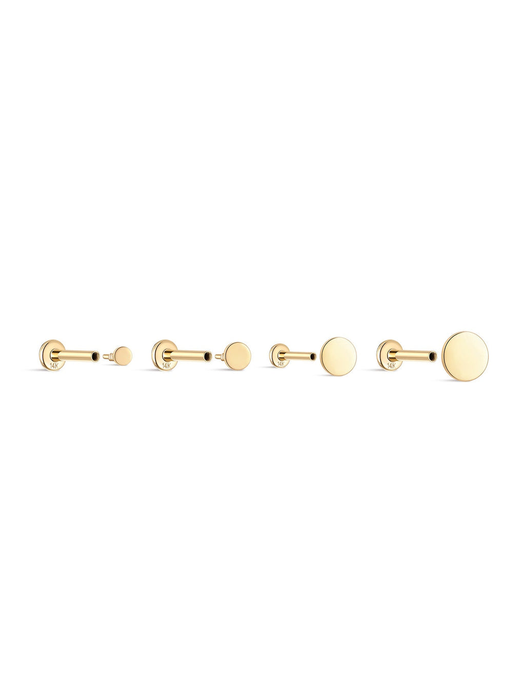 14K Solid Gold Flat Disc Threaded Ear Stud