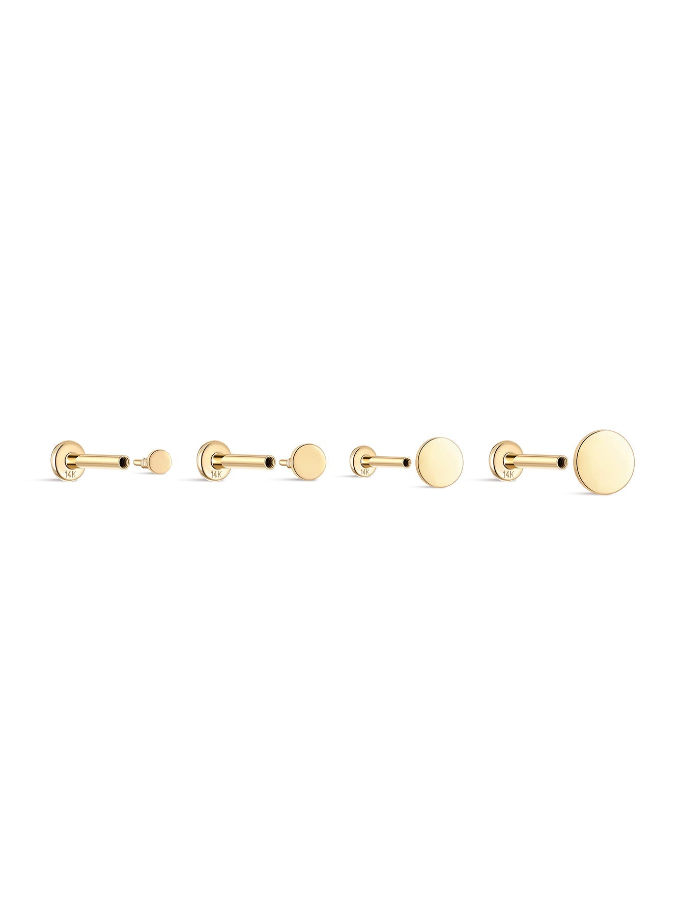 14K Solid Gold Flat Disc Threaded Ear Stud