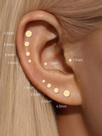 14K Solid Gold Flat Disc Threaded Ear Stud