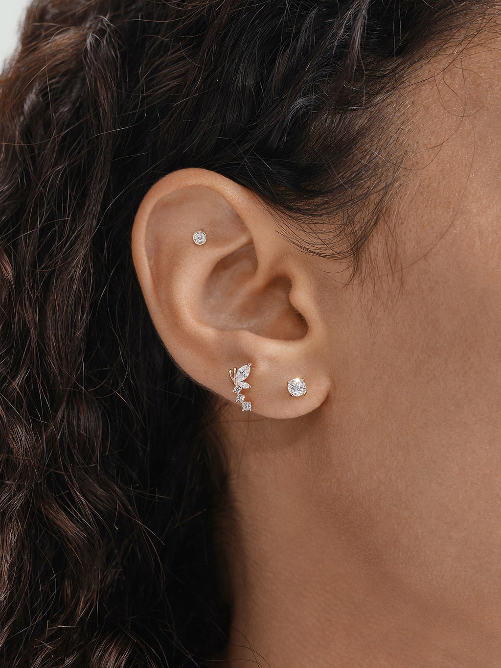 14K Solid Gold Cubic Zirconia Threaded Ear Piercing Stud