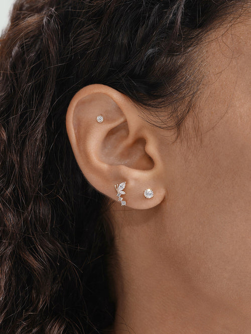 14K Solid Gold Cubic Zirconia Threaded Ear Piercing Stud