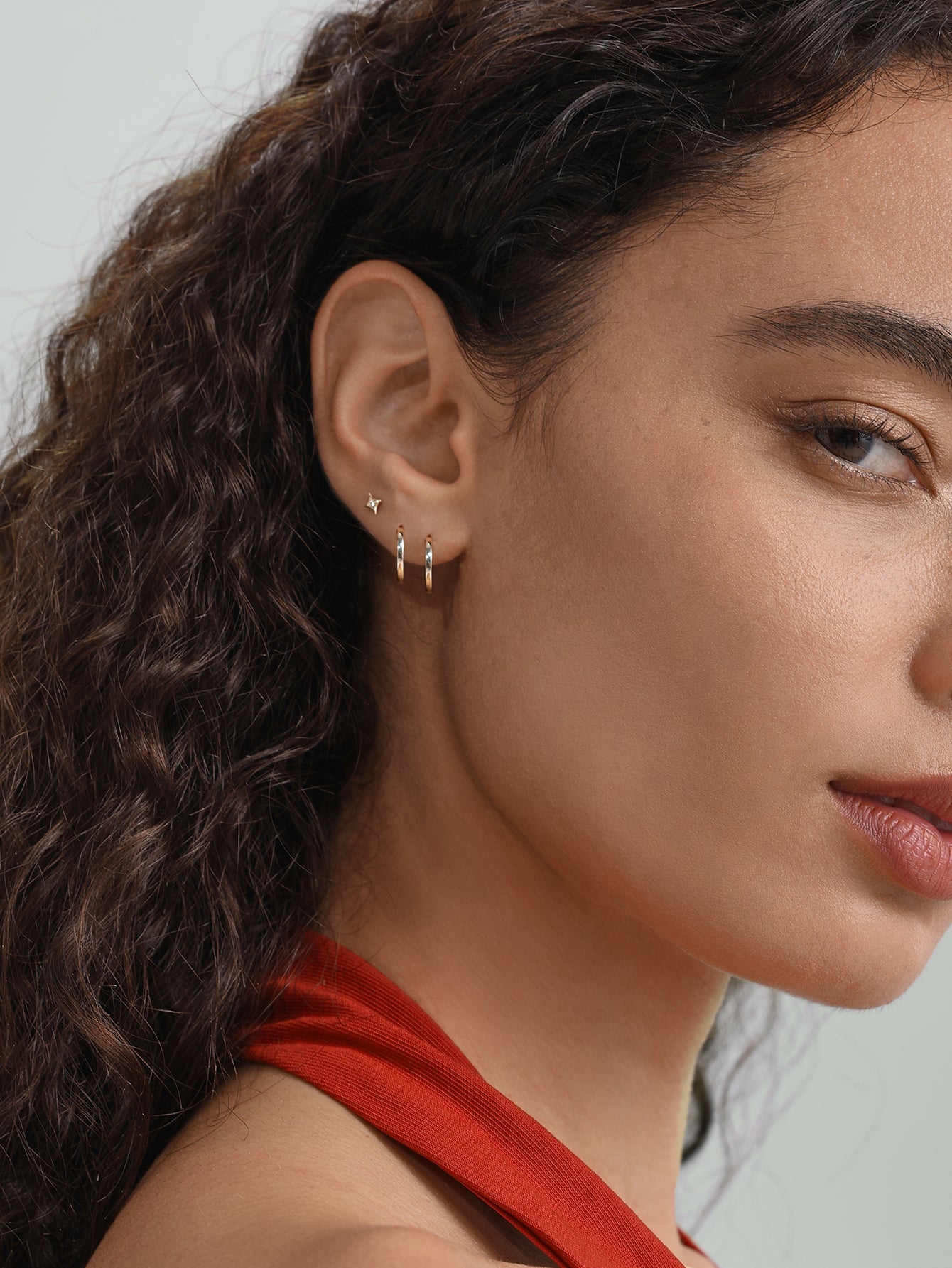 14K Solid Yellow Gold Sleek Glossy Huggie Hoop Earrings