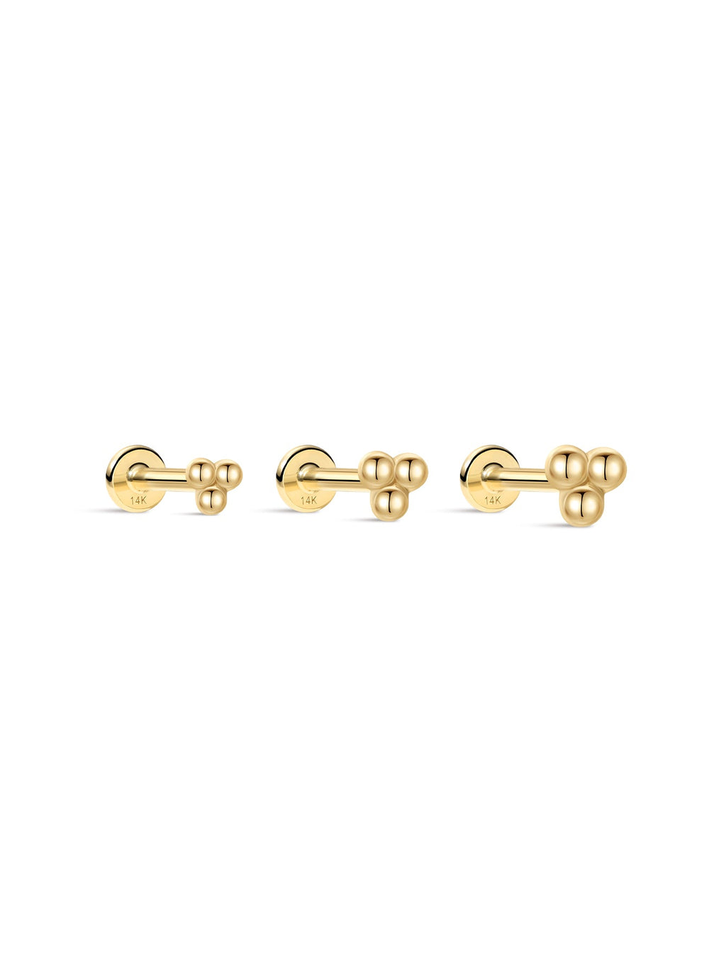 14K Solid Gold Mini Triple Bubble Ear Studs