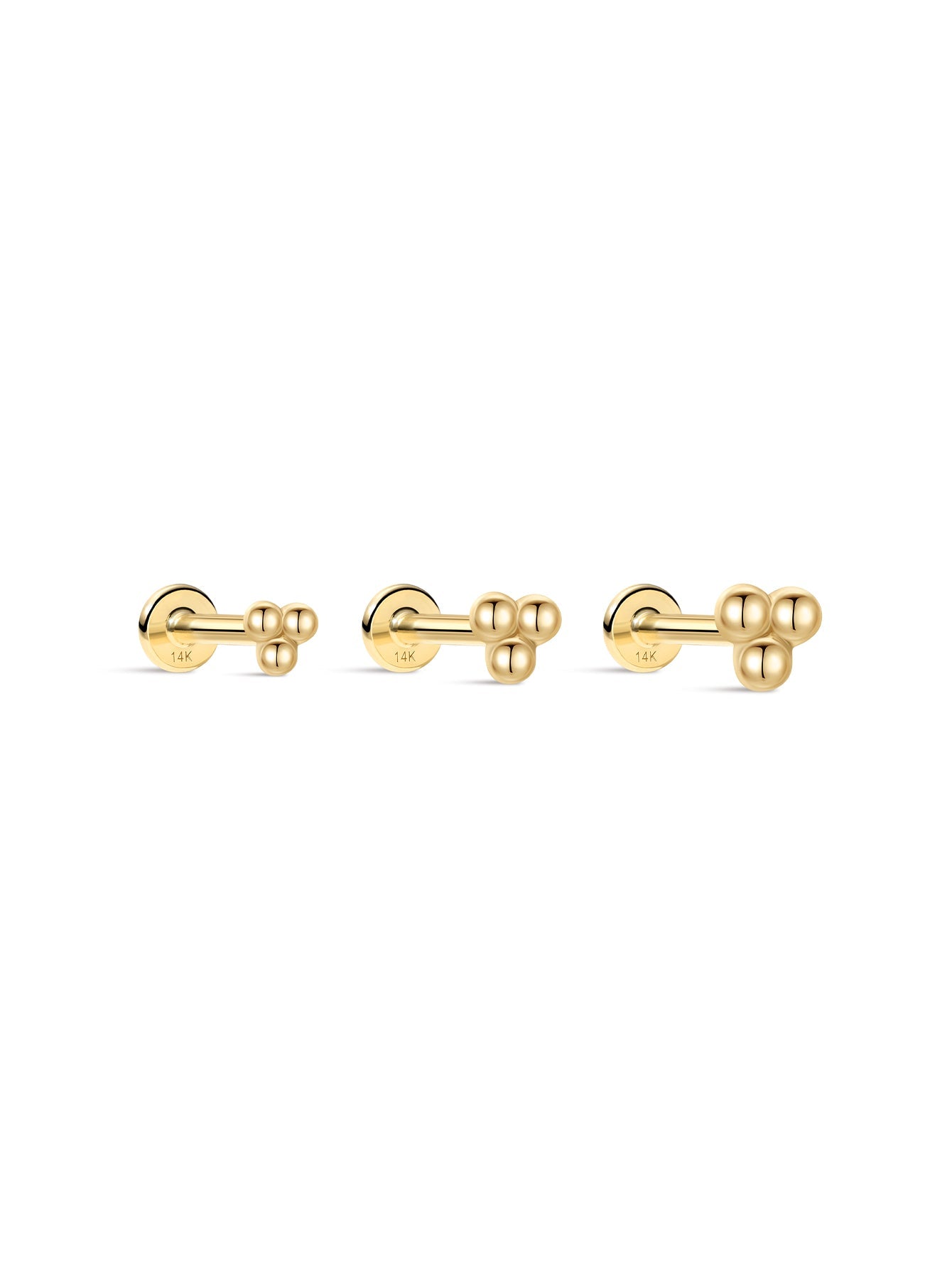14K Solid Gold Mini Triple Bubble Ear Studs