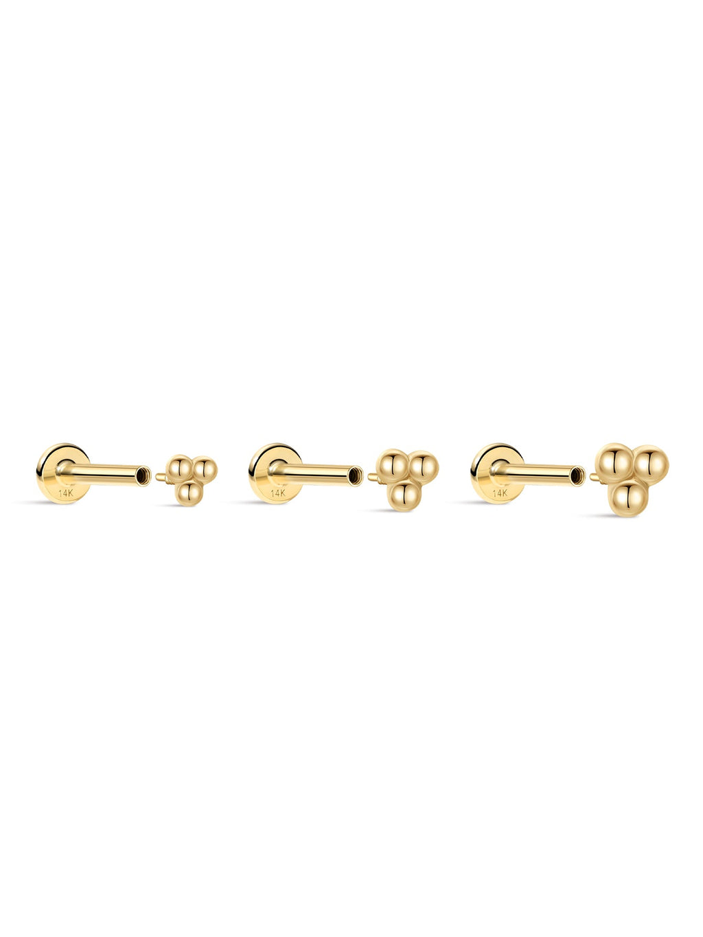 14K Solid Gold Mini Triple Bubble Ear Studs