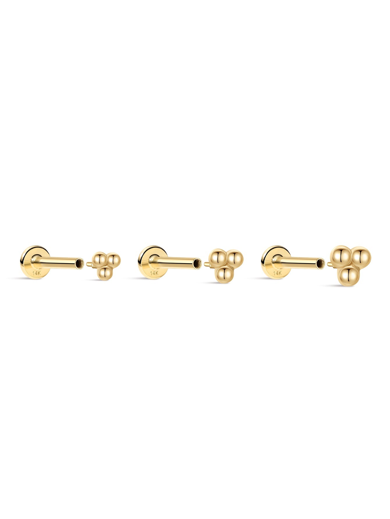 14K Solid Gold Mini Triple Bubble Ear Studs