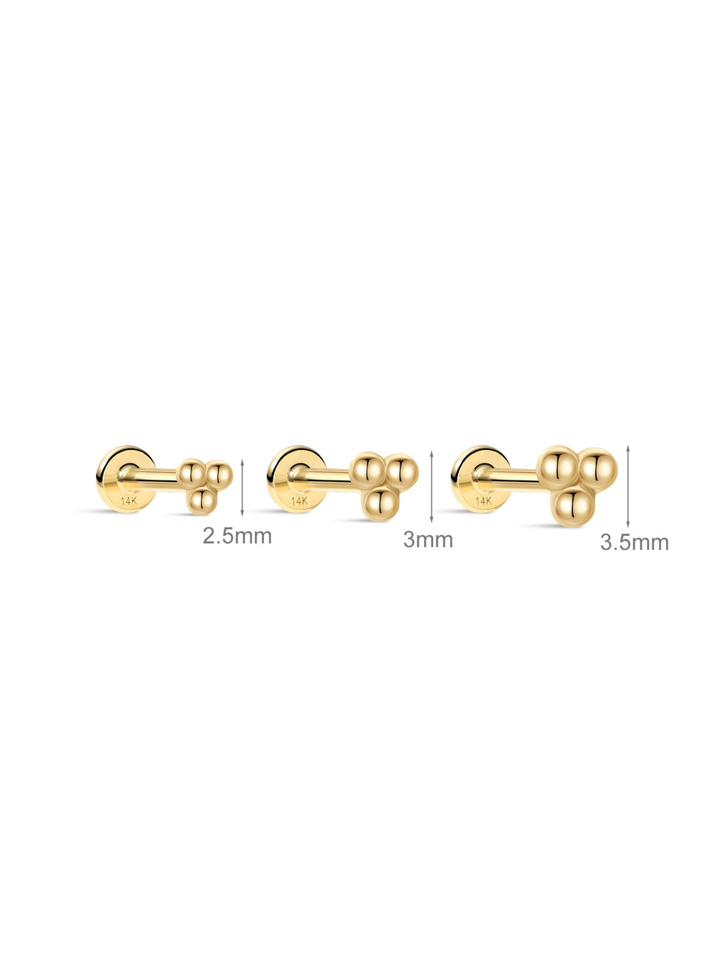 14K Solid Gold Mini Triple Bubble Ear Studs