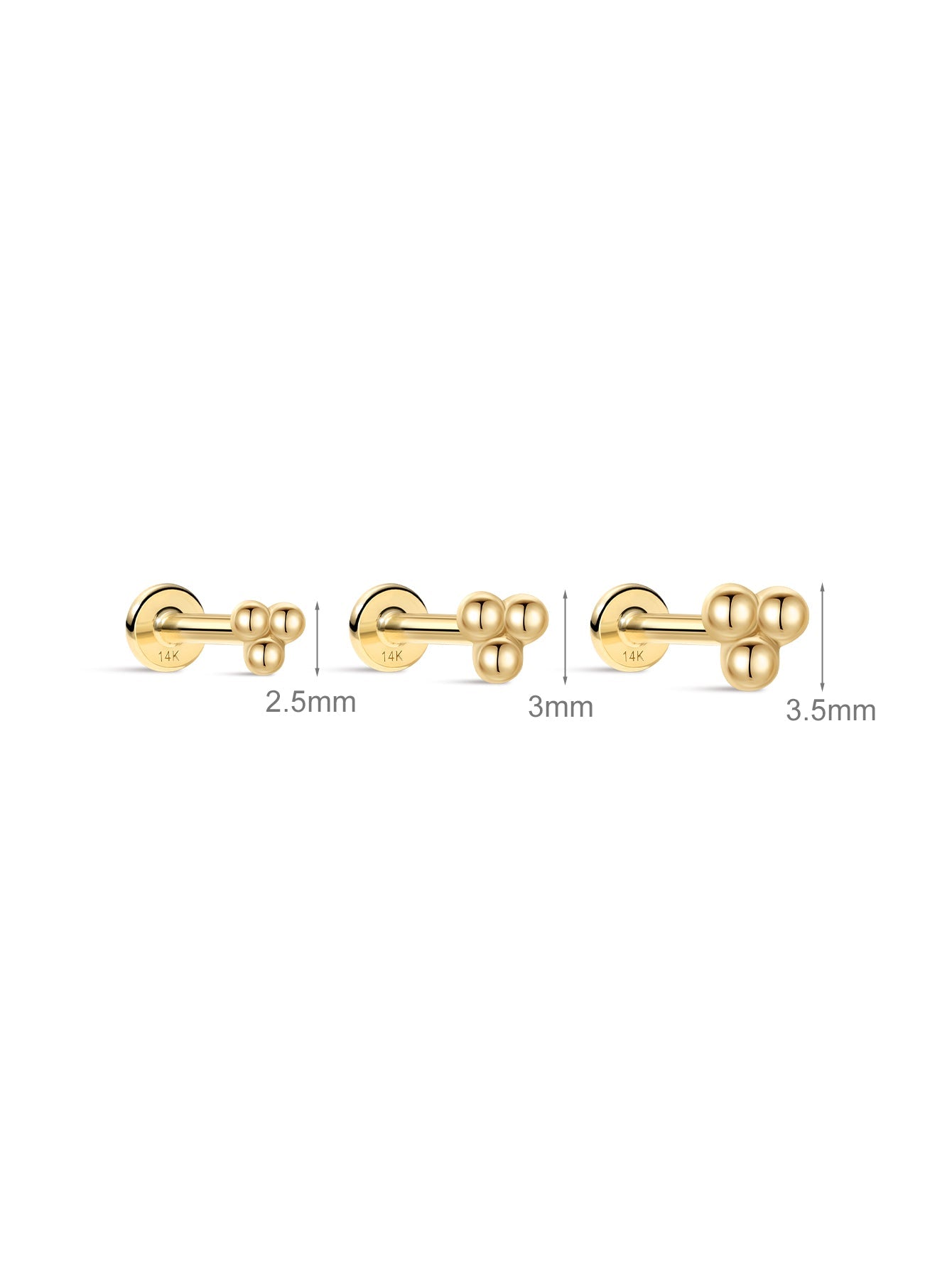 14K Solid Gold Mini Triple Bubble Ear Studs