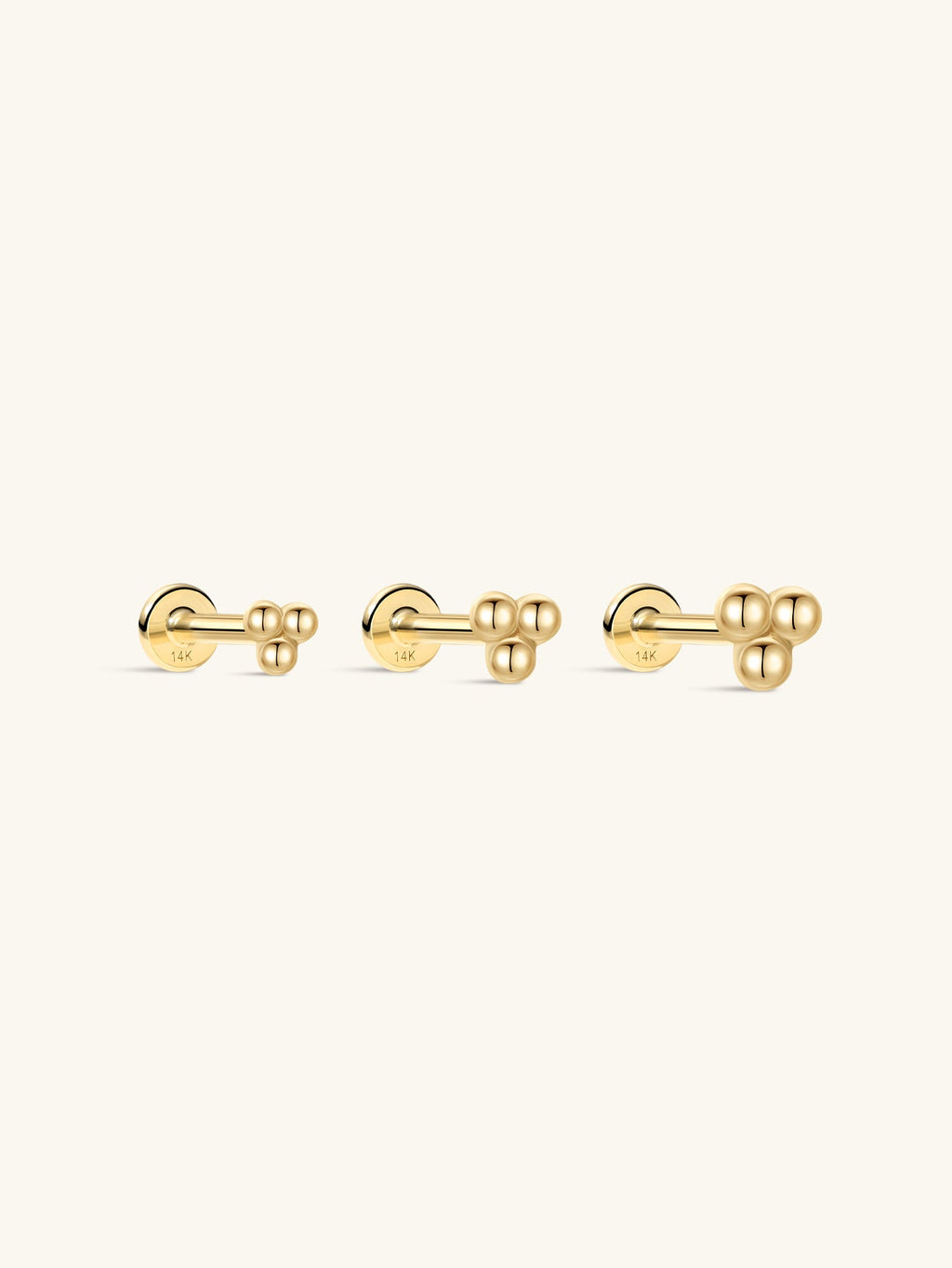 14K Solid Gold Mini Triple Bubble Ear Studs