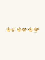 14K Solid Gold Mini Triple Bubble Ear Studs