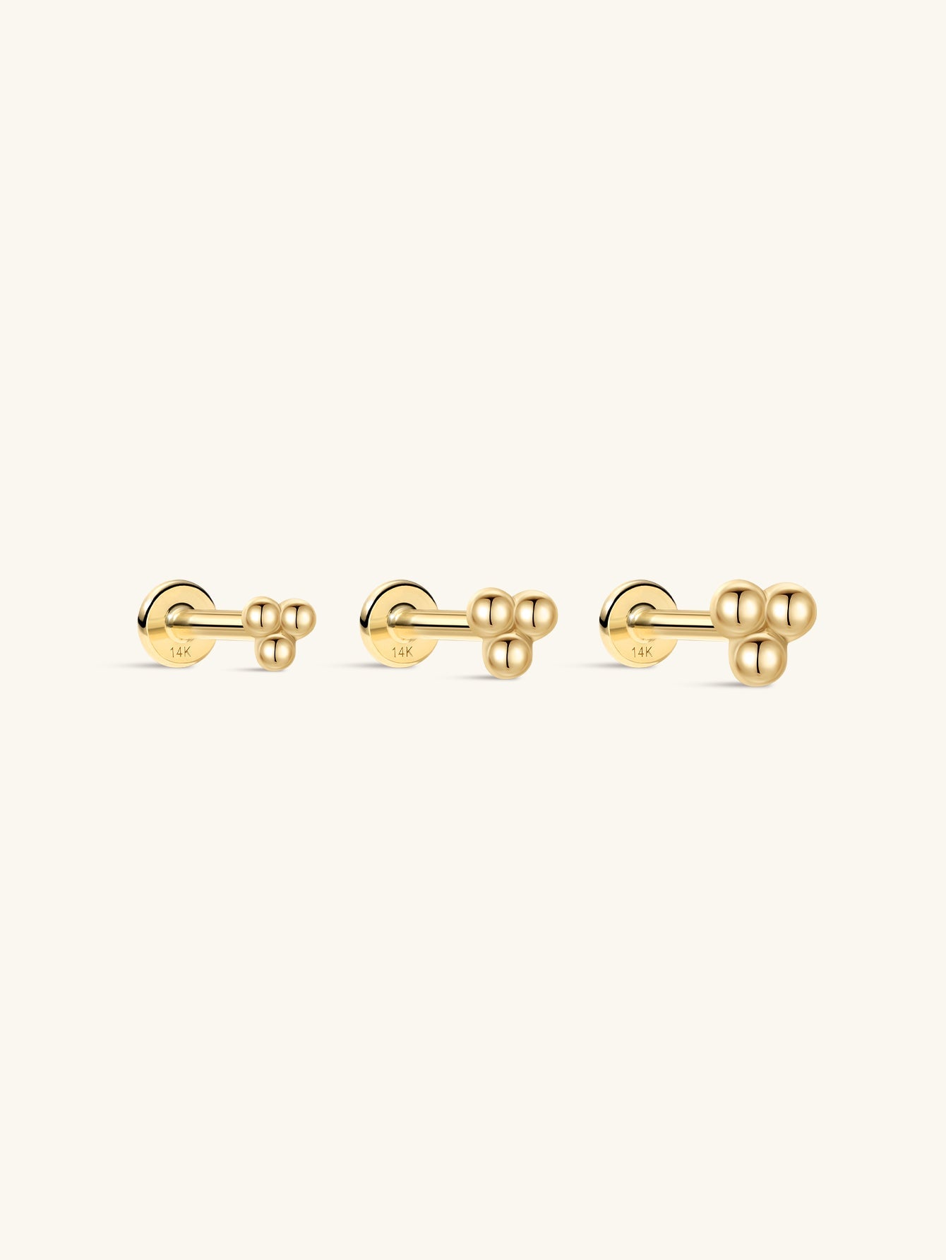 14K Solid Gold Mini Triple Bubble Ear Studs