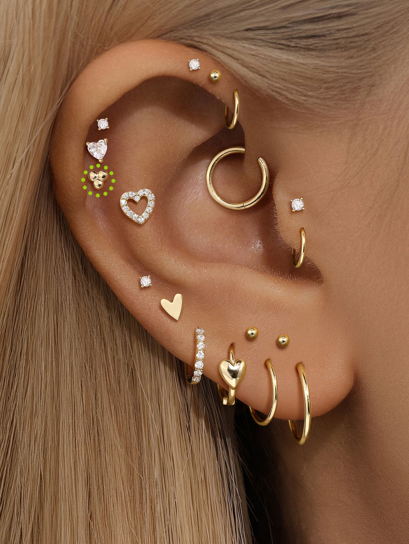 14K Solid Gold Mini Triple Bubble Ear Studs