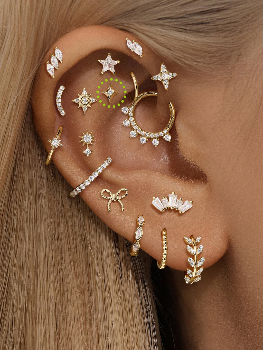 14K Solid Gold Dazzling Star Flare Ear Studs